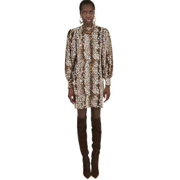 ULLA JOHNSON LINA PYTHON PRINT WOOL DRESS IN BLANC - Picture 2 of 8